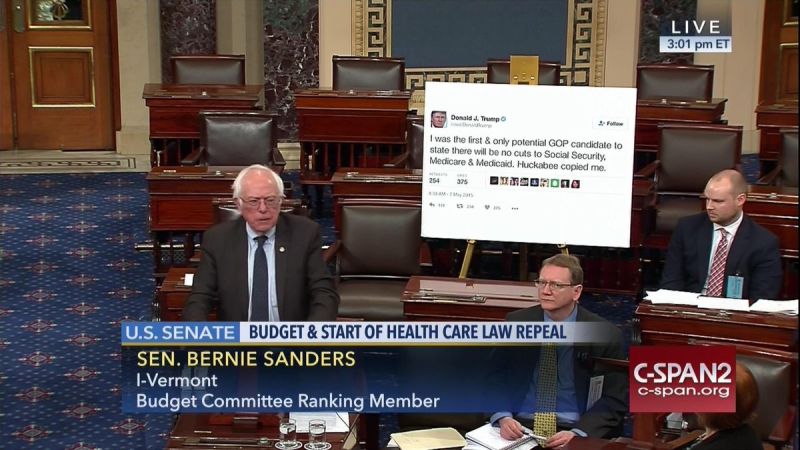 Bernie Just Printed a Gigantic Trump Tweet and Brought It to the Senate Floor